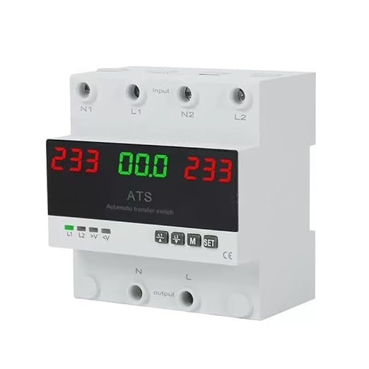 63A 2P 110V Automatic/Manual Transfer Switch, ATS with Led Display, L1 Priority, Din Rail Mount for Generator & Mains Power