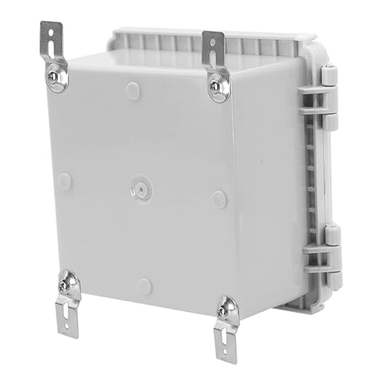 Zulkit Junction Box,IP67 Waterproof Electrical Box Hinged Cover Stainless Steel Latch Plastic Enclosure for Project with Mounting Plate Wall Bracket and 2 Cable Gland Grey 5.9"x5.9"x3.5"(150x150x90mm)