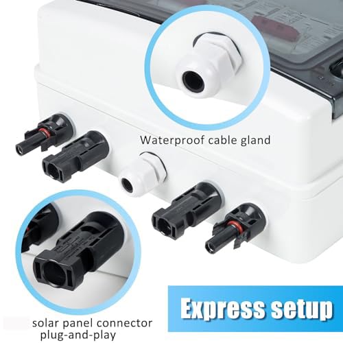 2 String 1000V PV Combiner Box 2 in 2 Out, Dual String 63A DC Circuit Breaker with Solar Disconnect Function, Surge Protection, IP65 Weather-Resistant Enclosure