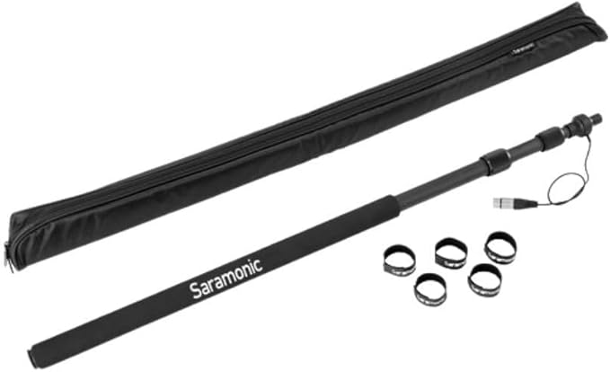 Saramonic 3-Section Carbon Fiber Boompole with Internal Coiled XLR Cable, 3.3 to 8.2' Adjustable Length with 3/8"-16 and 5/8" Adapters, and Carrying Case
