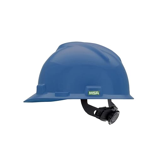 MSA 475359 V-Gard Cap Style Safety Hard Hat With Fas-Trac III Ratchet Suspension | Polyethylene Shell, Superior Impact Protection, Self Adjusting Crown Straps - Standard Size in Blue