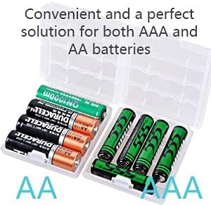 Battery Case AA/AAA Battery Holder Container Compact Portable Organizer Storage Case Insulative Plastic Clear Protective Battery Case for Travelling/Home/Office/School/Garage(4 PCS)