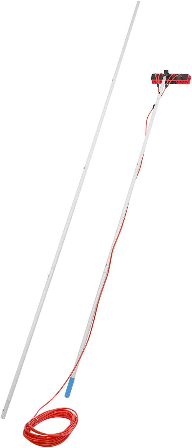 Solar Panel Cleaning Brush & Squeegee Kit, 22.97ft Long Reach Extendable Water Fed Pole Kit, Water Fed Window Cleaner Tool with 14" Brush, for Window Outdoor Roof Cleaner Kit (22.97FT Long)