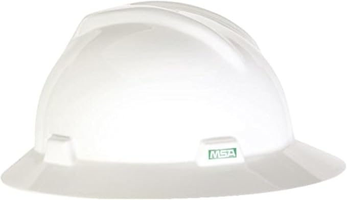 MSA V-Gard Full-Brim Hard Hat with Suspension - Polyethylene Shell, Superior Impact Protection and Self Adjusting Crown Straps - Standard Size Hard Hat