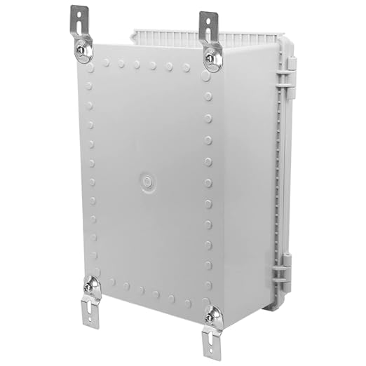 Zulkit Junction Box,IP67 Waterproof Electrical Box Hinged Cover Stainless Steel Buckle Plastic Enclosure for Project w Mounting Plate Wall Bracket and 2 Cable Gland Grey 13.8"x9.8"x5.9"/350x250x150mm