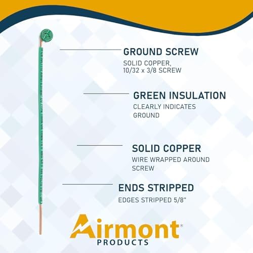 (Pack of 50) 12 AWG Solid Copper Ground Wire with Green Ground Screws – 6.5" Edge-Stripped Grounding Wire, 5/8" Strip, 10-32 x 3/8" Captive Green Screws for Electrical Boxes