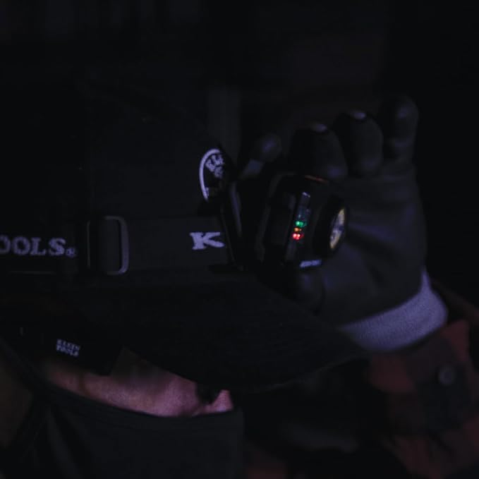 Klein Tools 56414 Rechargeable 2-Color LED Headlamp, Fabric Strap, Spotlight, Floodlight, Red LED, 800 Lumens, USB Cable, Camping, Running