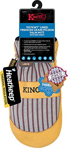Kinco, 1927KWT-XL, Golden Premium Grain Pigskin Palm, Polyester & Elastic Knit Wrist with Leather Pull-Tab, Heatkeep® Thermal Insulation, Mitt Outer Shell Over 5-Finger Glove Inside, Extra Large