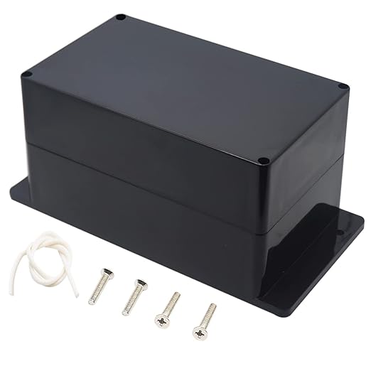 Zulkit Junction Box ABS Plastic Dustproof Waterproof IP65 Universal Electrical Boxes Project Enclosure with Fixed Ear Black 7.87 x 4.72 x 4.45 Inch (200 x 120 x 113 mm)(Pack of 1)