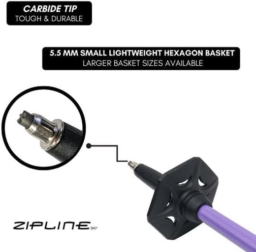Zipline Lollipop 14.0 Graphite Carbon Composite Ski Poles – Lightweight, Durable, All-Mountain – Ergonomic Grip, Vibration Dampening, Ideal for Groomers and Freestyle. Choice of Skiers