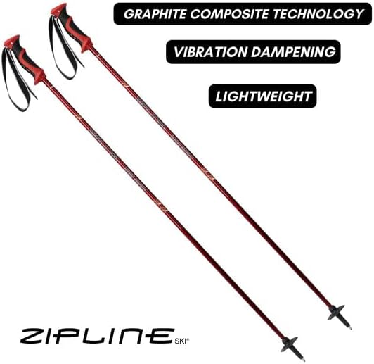 Zipline Lollipop 14.0 Graphite Carbon Composite Ski Poles – Lightweight, Durable, All-Mountain – Ergonomic Grip, Vibration Dampening, Ideal for Groomers and Freestyle. Choice of Skiers