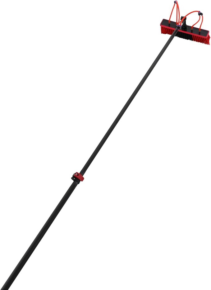 29.53FT Long Reach Solar Panel Cleaning Brush Kit, Water Fed Pole Cleaning Kit, Pole Extendable Cleaner Tool for Roof Window Cleaning, 65.62Ft Water Pipe, 13.78in 180° Adjustable Brush Head
