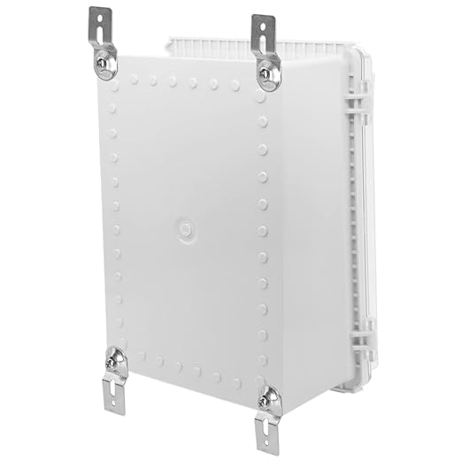Zulkit Junction Box IP67 Waterproof Electrical Box Hinged Clear Cover Stainless Steel Latch Plastic Enclosure for Project w Mounting Plate Wall Bracket and 2 Cable Gland 13.8"x9.8"x5.9"/350x250x150mm