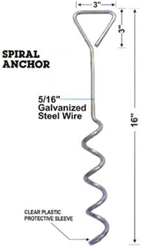 Mytee Products 4 Pack Hay Tarp Spiral Anchor Pins 16" to Secure Hay Covers | Corkscrew Shape Trampoline Anchor, Tent Hold Downs, Galvanized Steel Ground Tie Down Stakes