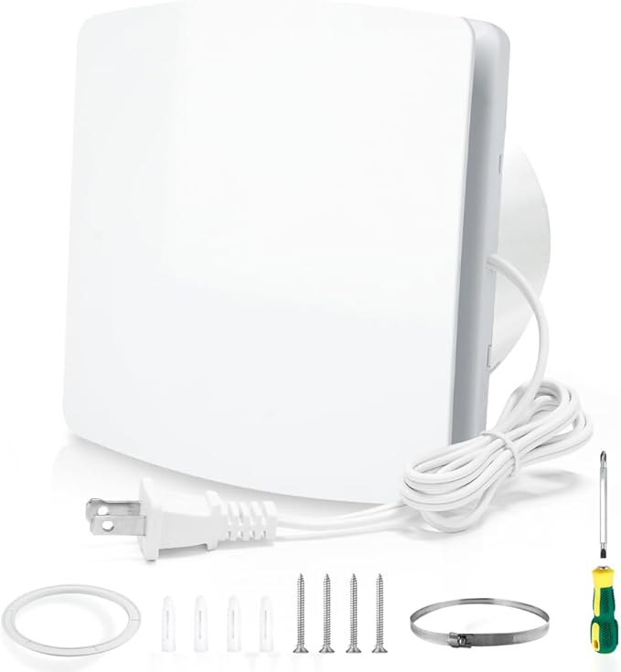 WiseWater Bathroom Exhaust Fan, 110V ac 56CFM 34 dB 4” Duct 6" Panel Extractor Fan, Ceiling&Wall Mounted Ventilation Fan for Bathroom, Laundry Room, Bedroom, Office