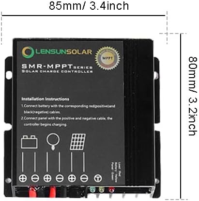 LENSUNSOLAR Waterproof 12V 10A MPPT Solar Charge Controller Regulator with Battery Alligator Clips and Standard Solar Connectors for Lithium LiFePO4 AGM Gel Lead-Acid Vehicle Batteries Black