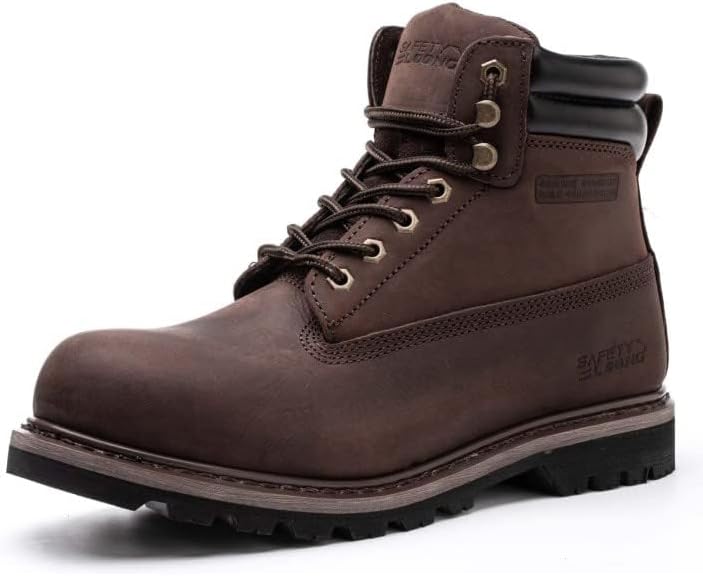 Work Boots for Men Waterproof Soft Toe Non Slip Comfortable Leather Workboots
