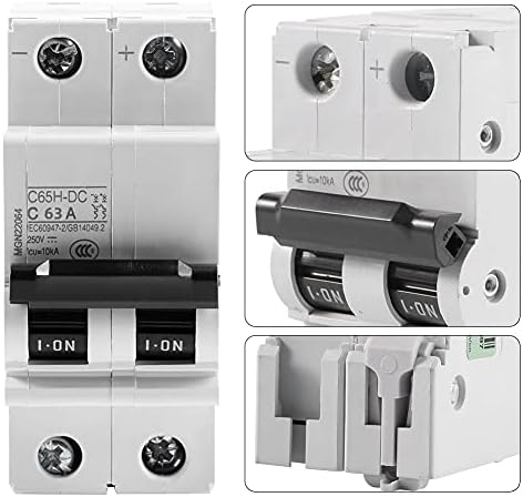 Miniature DC Circuit Breaker, 1pc 250V DC Breaker 2P Low Voltage Solar Circuit Breaker 16A/32A/63A for Short Circuit (63A)