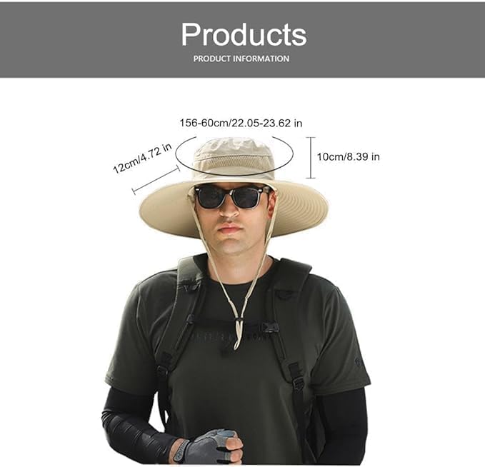Solar Fan Hat, Wide Brim Solar Powered Fan Hat for Men Women, UPF 50+ Fishing & Beach Sun Hat with Solar Powered Fans