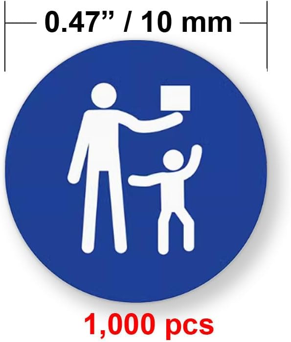 1,000 Keep Out of Reach of Children Icon 0.5" Hazard Warning Stickers Mandatory Action Blue Labels ISO Safety Symbol Reese's Law Labeling Requirement for Button Coin Battery Product Packaging