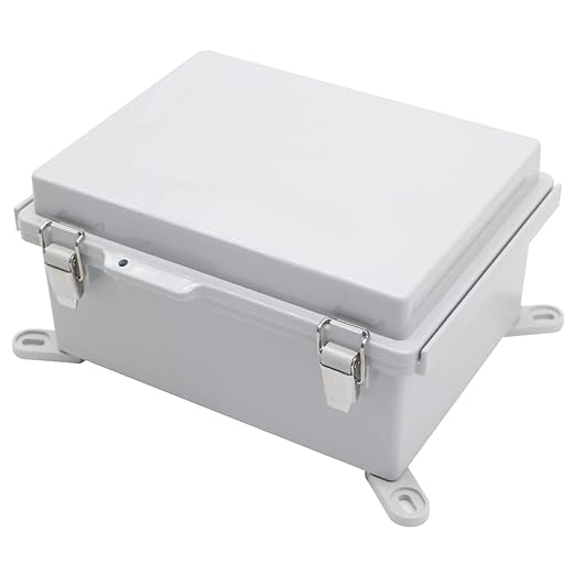 Electrical Junction Box with Mounting Plate, Hinged Cover Stainless Steel Buckles, IP67 Outdoor Project Box Weatherproof DIY Electrical Enclosure 8.6×6.7×4.3 inch (220×170×110mm)