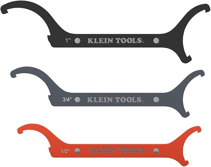 KLEIN TOOLS 50901R Conduit Locknut Wrench Set, 1/2, 3/4 and 1-Inch, Straight Compact Alloy Steel Design Tightens and Loosens Locknuts in Tight Spaces, 3-Piece