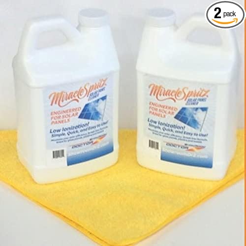 Solar Panel Cleaner - 2 btls 64oz High-Efficiency Formula, Streak-Free, Protective Finish, Easy-to-Use, Cleans at Least 7000 ft