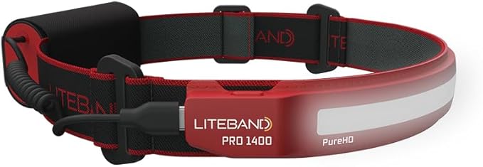 OPTIMAL VENTURES LITEBAND PRO Rechargeable LED Headlamp, 1400 Lumens, 210° Wide Beam, PureHD High CRI Light, Hard Hat Compatible, Professional No-Bounce Fit, IPX5 Weather Resistant, Red