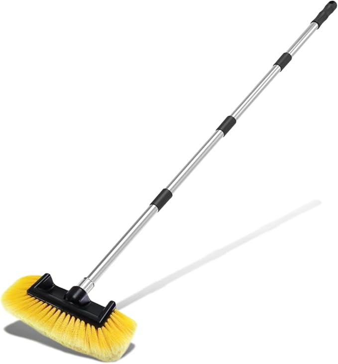 59" Car Wash Brush with Long Handle, No Scratch Soft Bristle Cleaning Brush, Extendable Windshield Cleaner Tool, Car Cleaning Kit for Boat, RV, Truck, House Siding, Solar Panel (Yellow)