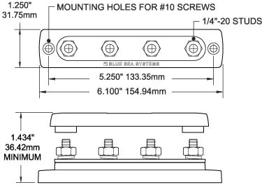 Blue Sea Systems 2307 150 Amp Common BusBar with 4 studs and a cover, With Cover, 150A
