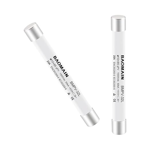 Baomain 5-Pack gPV Solar PV Fuse 25A 1500V DC, 10x85mm, 50kA Breaking Capacity, CE Listed for Photovoltaic Systems, Combiner Boxes (25 Amp.)
