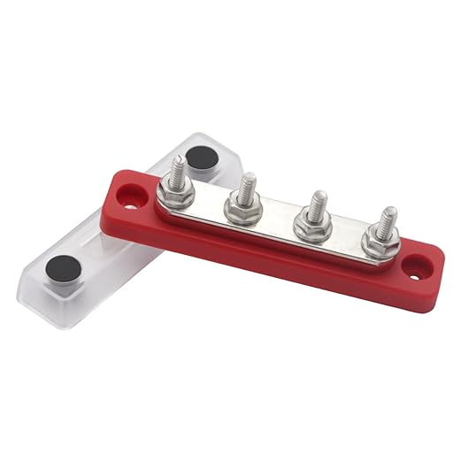 Gloaso Bus Bar Power Distribution Blocks 12V 100A 4 x 3/16" Posts Terminals, Marine Buss Bar, 12 Volt-48V DC Copper Battery Busbar for Trailer RV Solar Boat Car Trucks | Flame Retardant Base | Red