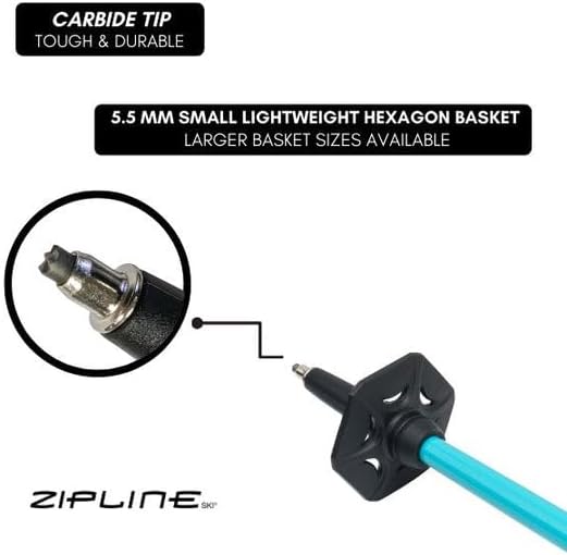 Zipline Lollipop 14.0 Graphite Carbon Composite Ski Poles – Lightweight, Durable, All-Mountain – Ergonomic Grip, Vibration Dampening, Ideal for Groomers and Freestyle. Choice of Skiers