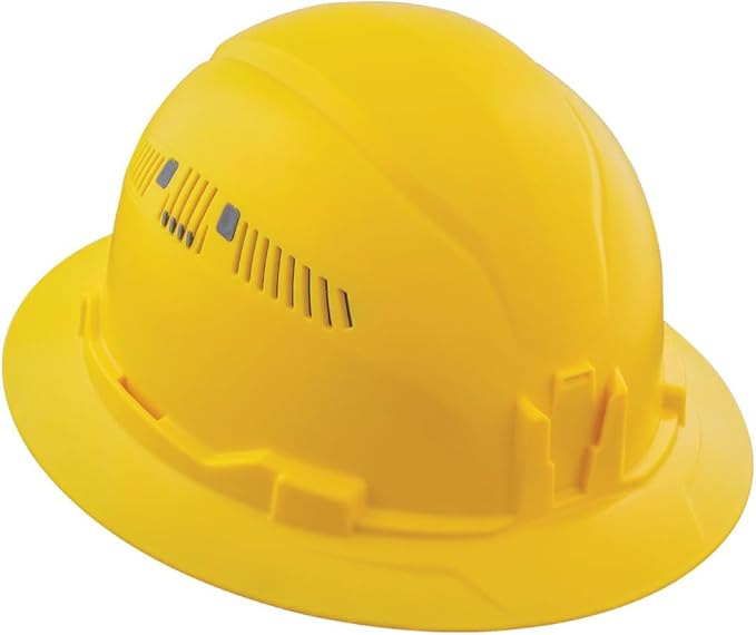 Klein Tools 60262 Hard Hat, Vented, Full Brim Style, Padded Self-Wicking Odor-Resistant Sweatband, Yellow