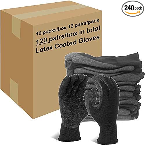 Evridwear Crinkle Latex Rubber Hand Coated Safety Work Gloves for Men Women General Multi Use Construction Warehouse Gardening Assembly Landscaping,Black X-Large 120 Pairs Pack