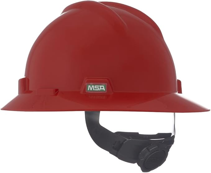 MSA V-Gard Full-Brim Hard Hat with Suspension - Polyethylene Shell, Superior Impact Protection and Self Adjusting Crown Straps - Standard Size Hard Hat