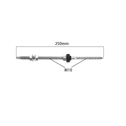Pack of 4 Hanger Bolts 304 Stainless Steel Height Adjustable Solar Hanger Bolts for Photovoltaic Solar Attachment on Building Roofs, M10 x 250 mm