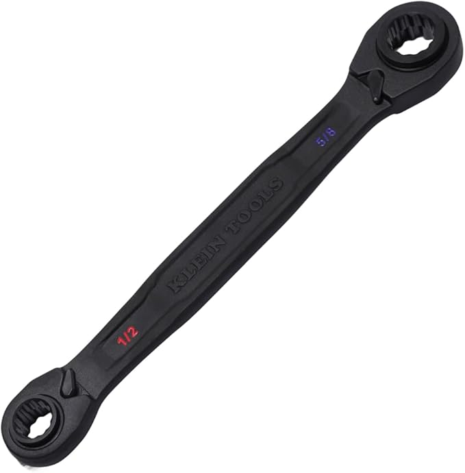 KLEIN TOOLS 68215 4-in-1 Reversible Ratchet Wrench, Box Wrench, SAE Hex Sizes 1/2, 9/16, 5/8, 3/4-Inch, 90-Tooth Ratchet, Pass-Through Design