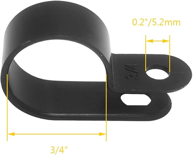 Cable Clamp R-Type Cable Clip Wire Clamp 3/4" Nylon Screw Mounting Cord Fastener Clips with Screws for Wire Management - Black - 50 Pcs