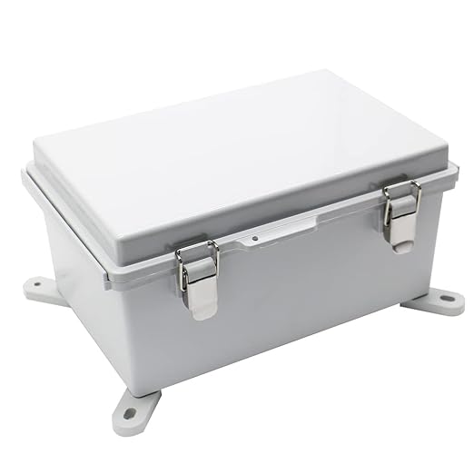 Clear Hinged Cover Stainless Steel Latch, IP67 Waterproof Electrical Weatherproof Junction Box, PVC Plastic Grey Case 11.4×7.5×5.5 inch（290×190×140mm）