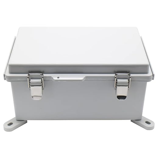 Clear Hinged Cover Stainless Steel Latch, IP67 Waterproof Electrical Weatherproof Junction Box, PVC Plastic Grey Case 11.4×7.5×5.5 inch（290×190×140mm）
