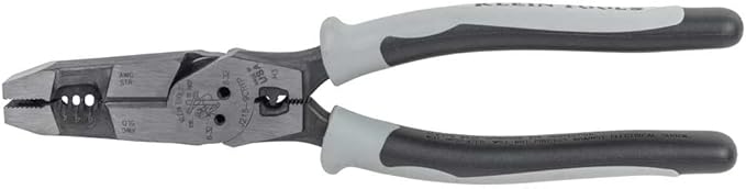 Klein Tools J2159CRTP Side Cutting Pliers, Made in USA, 9-Inch Journeyman High Leverage Hybrid Pliers with Crimper, Fish Tape Puller and Wire Stripper