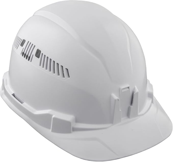 Klein Tools 60105 Hard Hat, Vented Cap Style, Padded Self-Wicking Odor-Resistant Sweatband, White