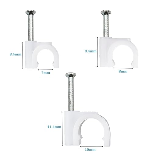 HS Cable Clips 8mm with Steel Nail 200 Pieces White,Ethernet Management U Shaped Wire Cord Staples Hooks for Outdoor Wall,Coax Cat7 RG8 Cable Extension Fasteners