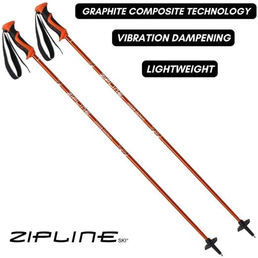 Zipline Lollipop 14.0 Graphite Carbon Composite Ski Poles – Lightweight, Durable, All-Mountain – Ergonomic Grip, Vibration Dampening, Ideal for Groomers and Freestyle. Choice of Skiers