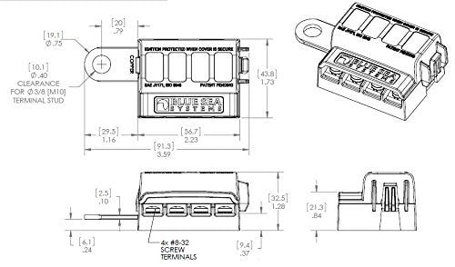 Blue Sea Systems 5024 ST Blade Fuse Block Battery Terminal Mount 4 Way Circuit Kit, 100 Amps