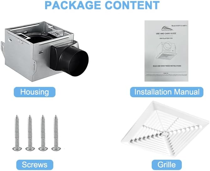 Bathroom Exhaust Fan 80 CFM 1.5 Sone, 4-Inch Duct, Quiet Energy Star Certified Ventilation Fan, Easy to Install, No Attic Access Needed, Ceiling Mounted, Classic White Grille