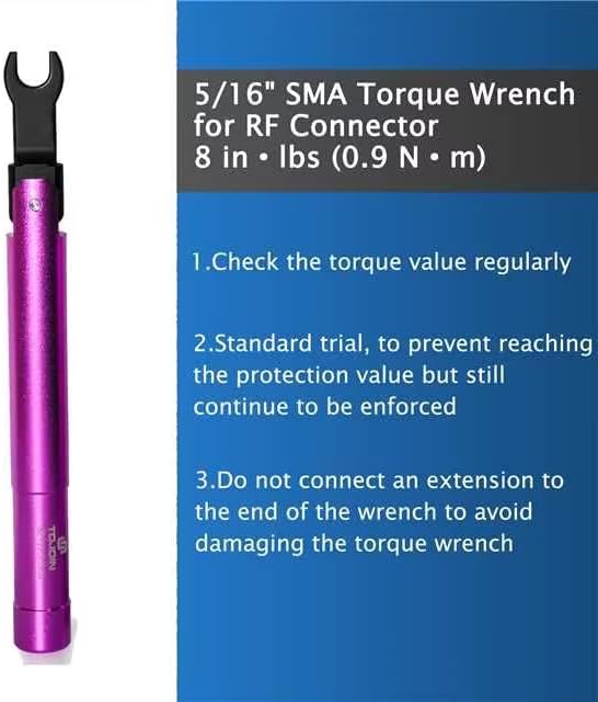 TOJOIN 1 pcs SMA Torque Wrench for RF Connector 8 in·lbs (0.9 N·m) Opening 8mm (5/16") for SMA 3.5mm/2.92mm Adapter Convertor Portable Spanner for Professionals Industry Purple