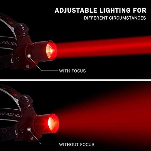 LED Headlamp with Red and White Light, Tactical Hunting Headlamps Red Light Headlight Zoomable Head Torch for Hunting, Night Vision, Astronomy, Camping
