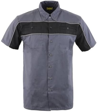 Milwaukee Leather MDM11671 Men’s Grey-Black Mechanic Work Shirt w/Reflective Strip - Heavy-Duty Button-Up